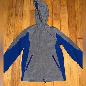 Gray and Blue Hooded Jacket